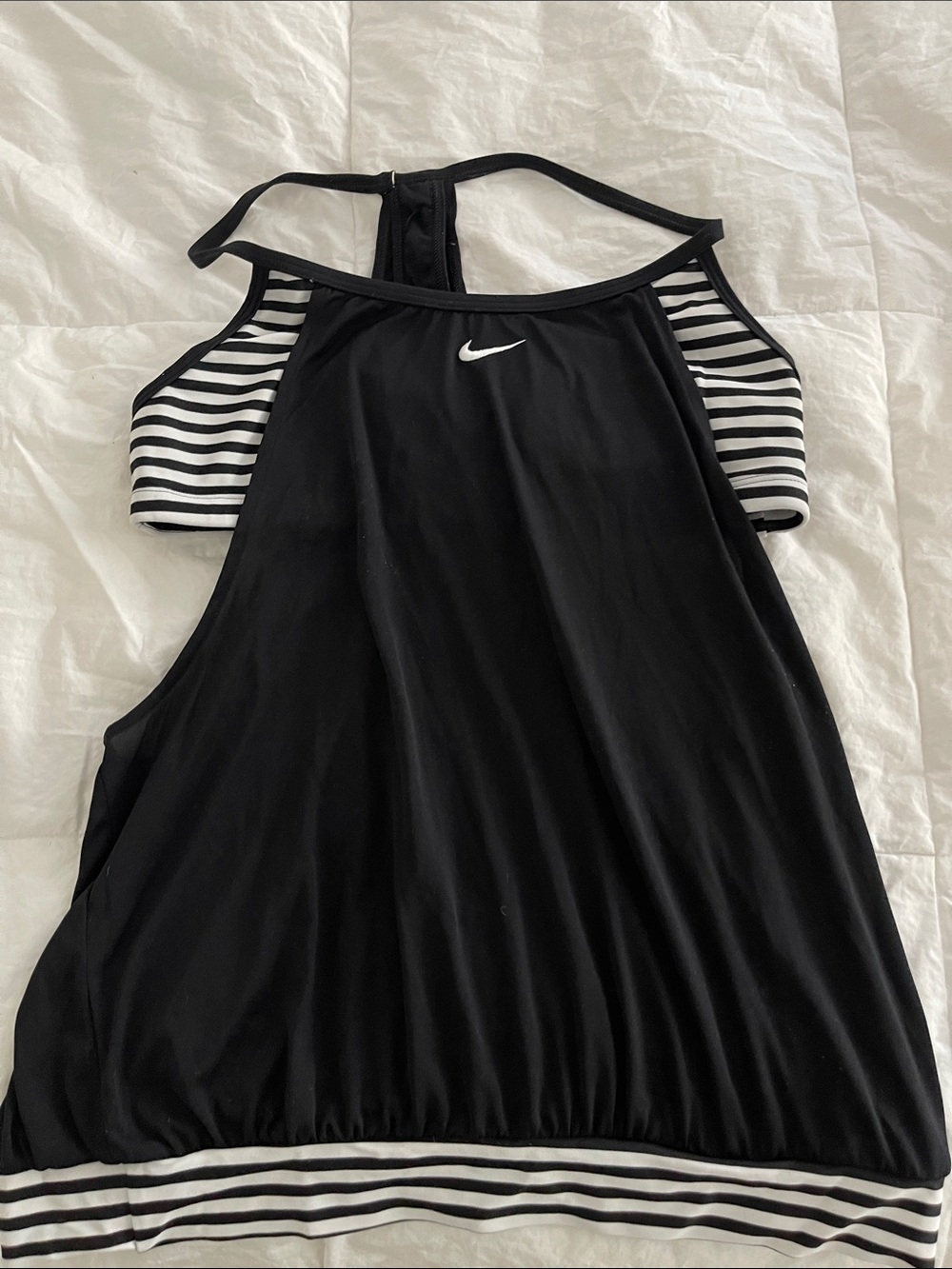 Nike Black Tank with Black-and-White Striped Trim